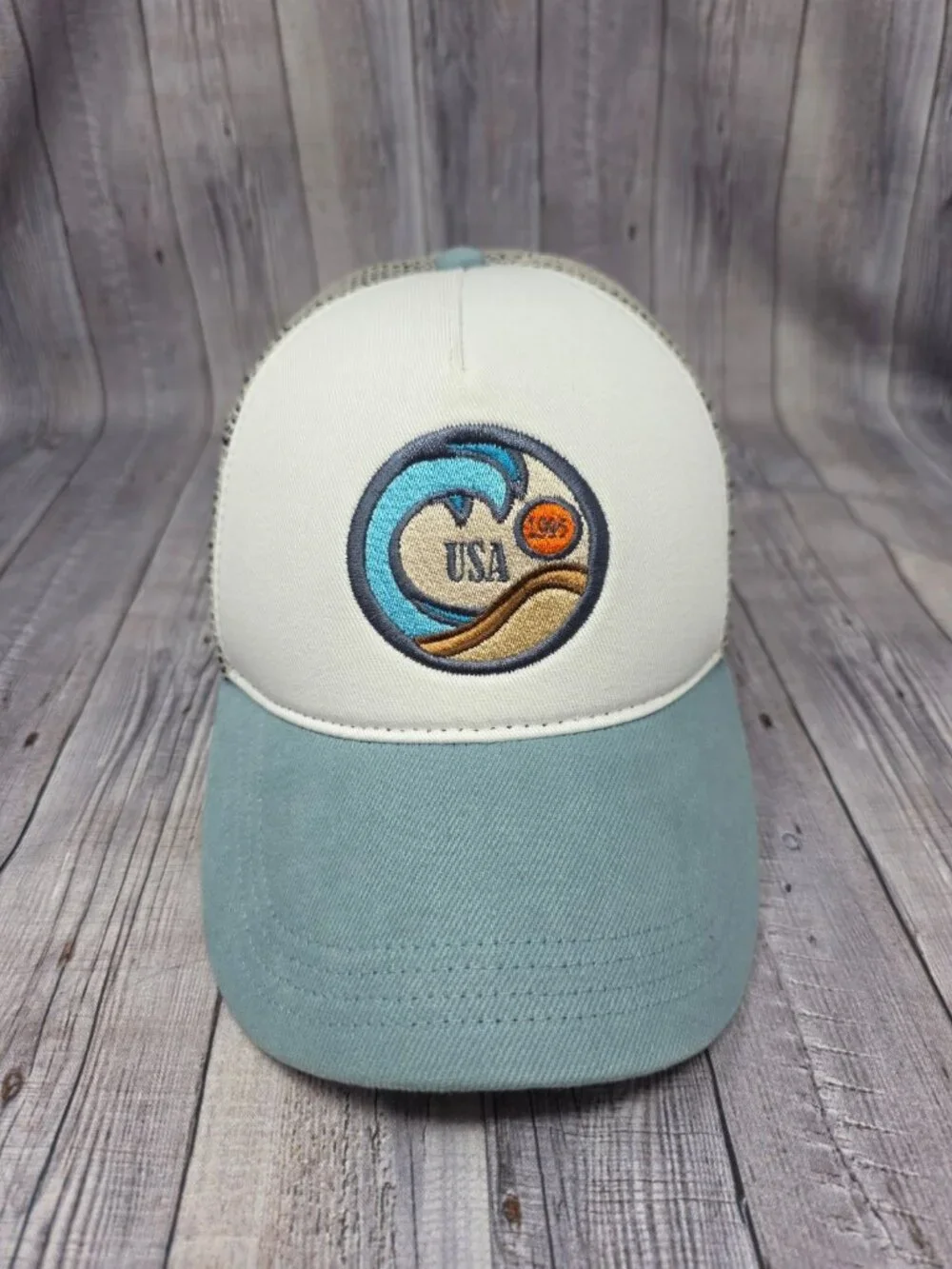 West Coast USA 1995 Trucker Hat Blue Waves Surf California Adjustable Cap Unisex